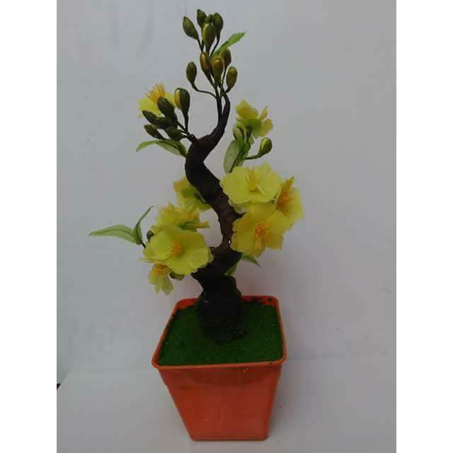 Hoa giấy lụa 1 bộ BONSAI HOA MAI CẢ CHẬU