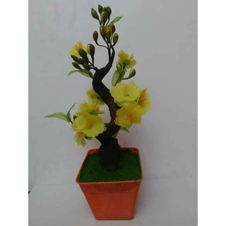 Hoa giấy lụa 1 bộ BONSAI HOA MAI CẢ CHẬU