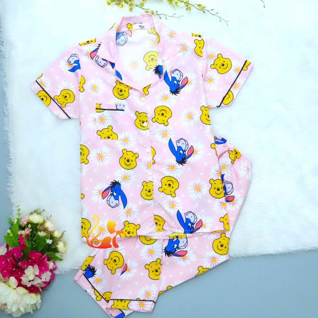 Đồ Mặc Nhà "Gấu Pu - Hoa cúc" Pijama Kate Thái Quần Lửng - Dưới 60kg. * 🎁