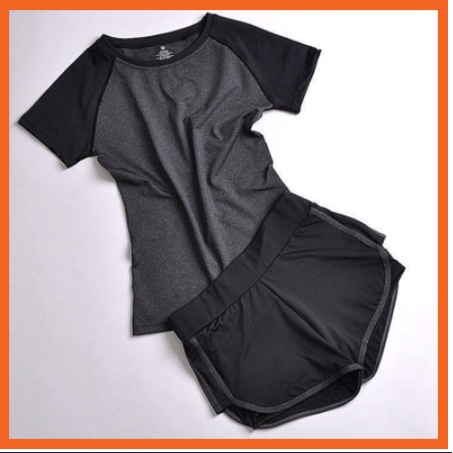 Bộ đồ tập Gym nữ áo thun và quần đùi 2 lớp thể thao chạy bộ trẻ trung co dãn W036