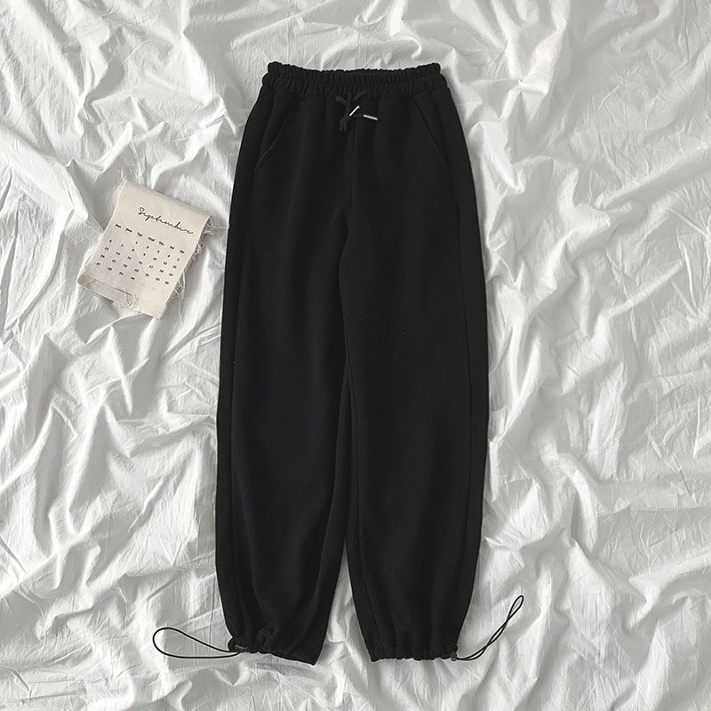 Quần Dài Nữ Jogger Vải Nỉ Ống Rộng Bo Ống Simple Cạp Chun Vải Nỉ Bông Êm Ái - MSP B03