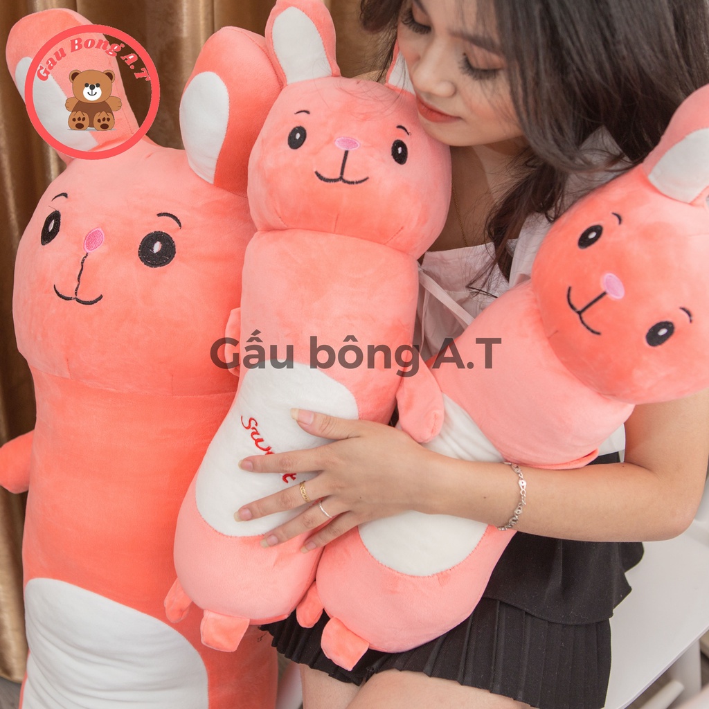 Gấu bông GỐI ÔM THỎ, gối ôm cho bé hình thú ngộ nghĩnh vải nhung mềm mịn size 50cm-1m2, quà tặng cho bé Hot Trend