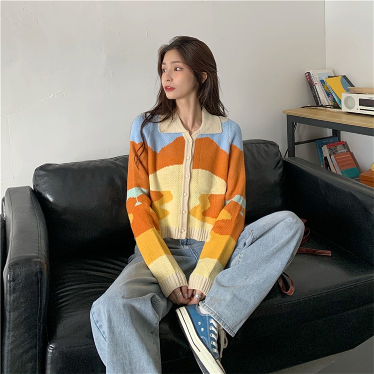 [CÓ SẴN] Áo Cardigan len cổ sơmi Orange Desert form croptop | BigBuy360 - bigbuy360.vn