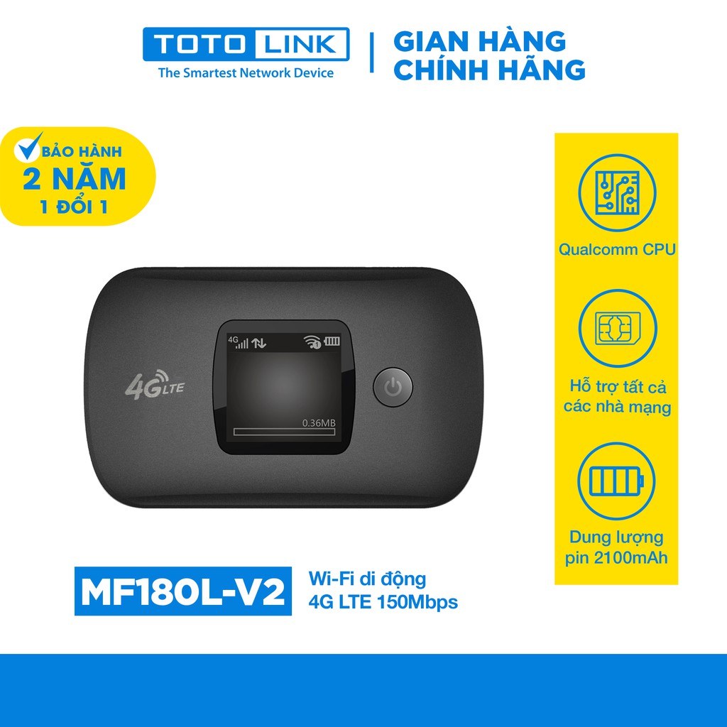 Wi-Fi di động 4G LTE 150Mbps TOTOLINK MF180L V2  Bộ phát wifi di động 4G  sử dụng Sim Cài đặt dễ dàng - Hàng chính hãng