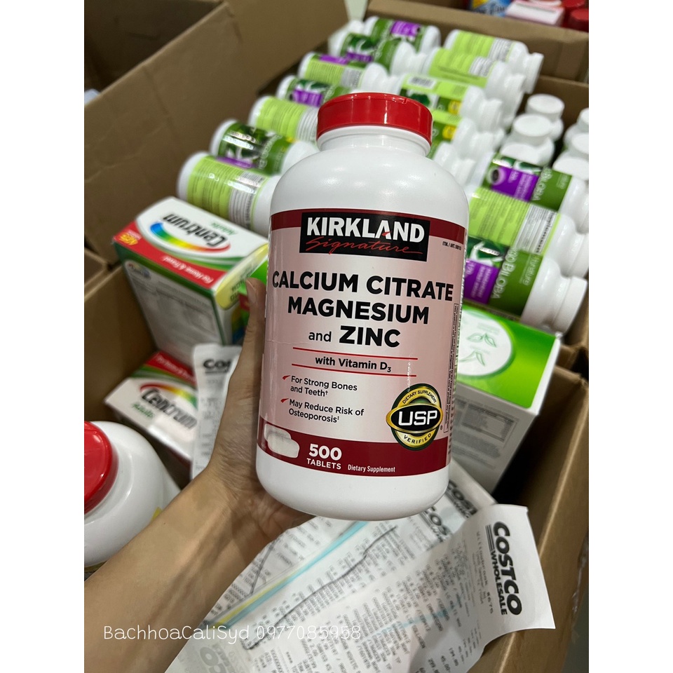 Viên uống bổ sung Canxi, Magie, Kẽm + D3 Calcium Citrate Magnesium and Zinc (Vith vitamin D3) Kirkland 500 viên của Mỹ