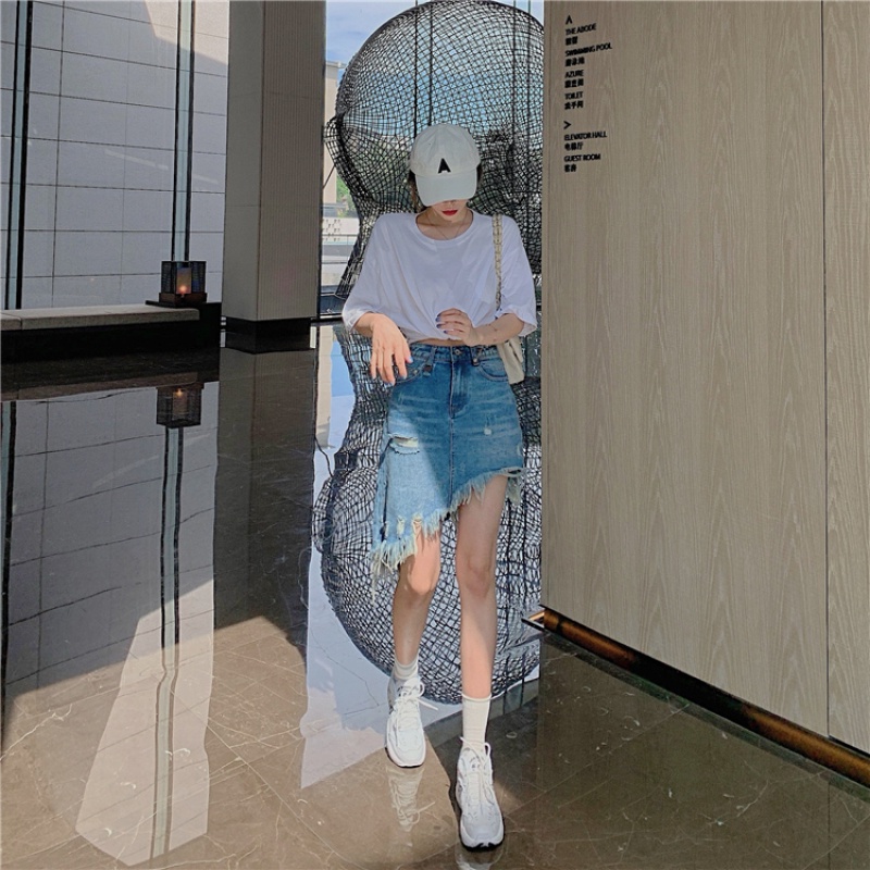 Chân váy jean ngắn thiết kế bất đối xứng thời trang cá tính dành cho nữ