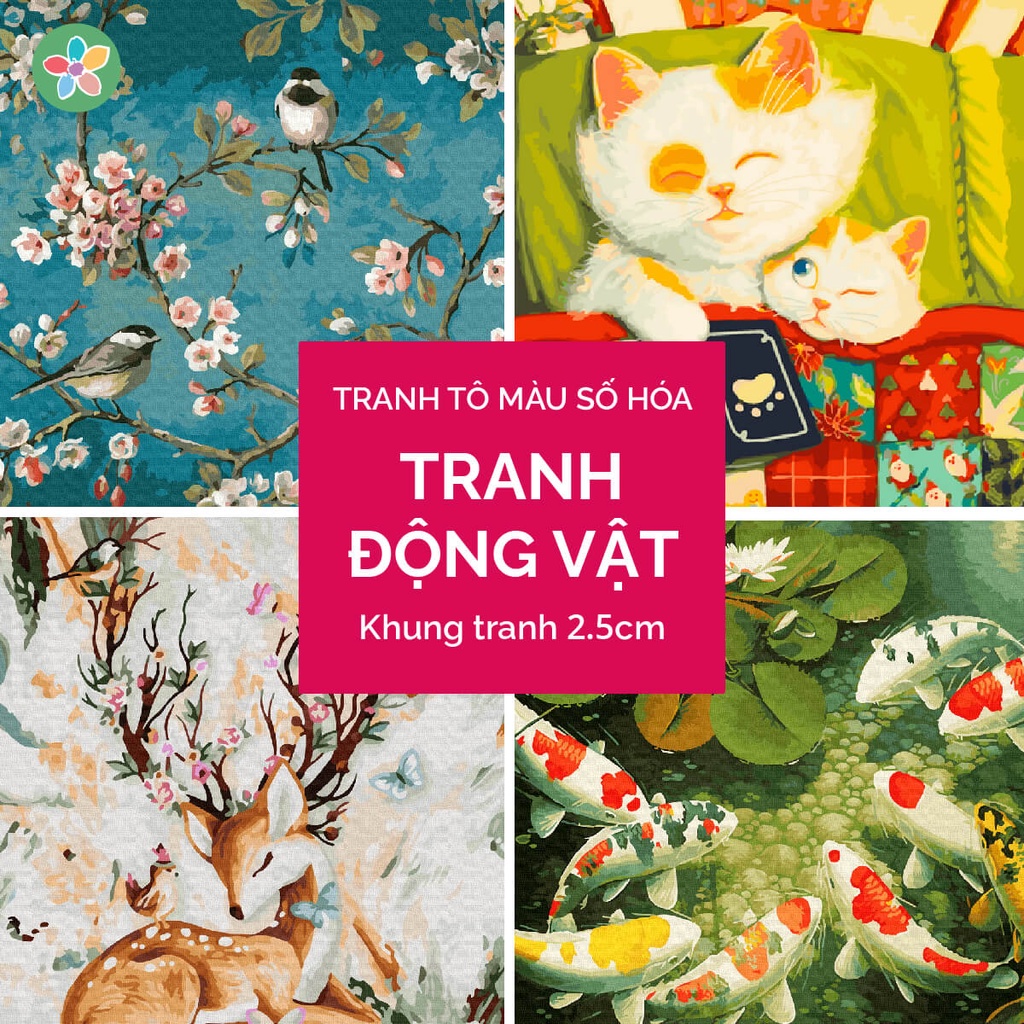 ✅Tranh tô màu theo số - Chủ đề Động vật đã căng khung 40x50cm