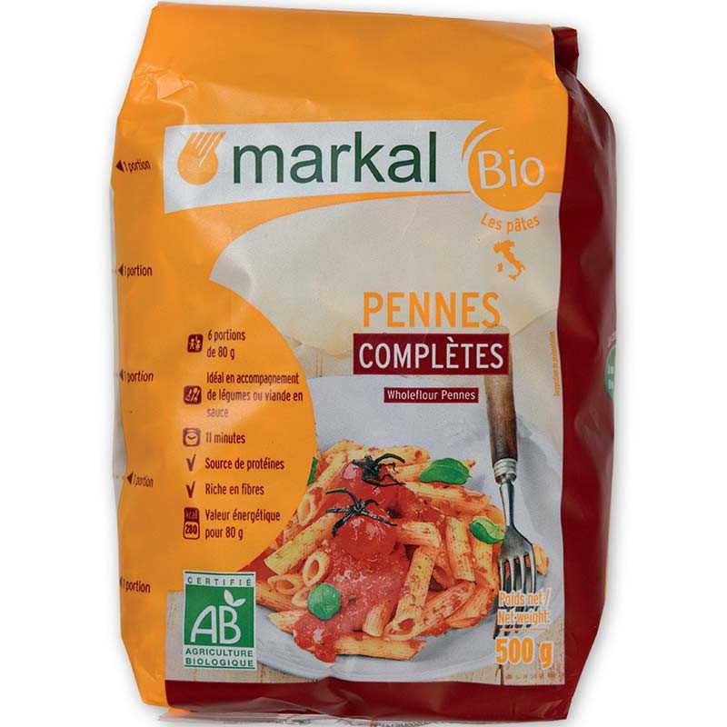 (3 loại) Mì Ống Lứt/ Bán Lứt/ Trắng Penne Hữu Cơ Markal 500g (PN)