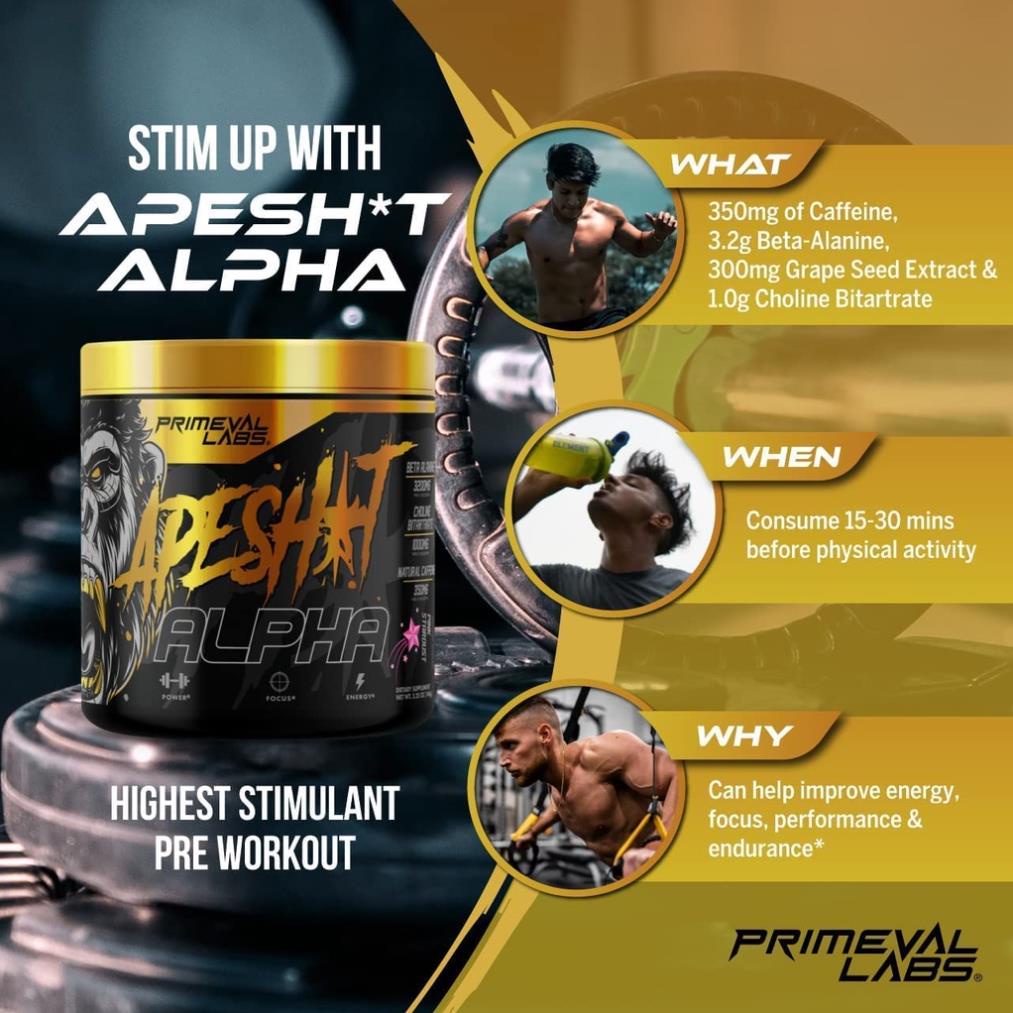 Primeval Labs Apeshit Alpha Pre Giúp Tập Trung Tinh Thần, Tỉnh Táo, Tăng Sức Mạnh (150 Gram)