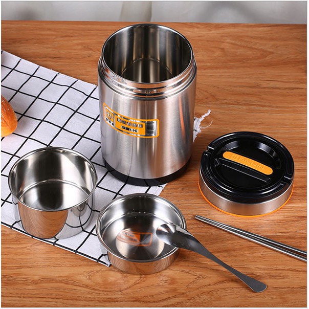 Hộp Cơm Văn Phòng Giữ nhiệt Inox 304 Hộp Cơm camen 3 ngăn 2 Lớp Giữ Nhiệt Tiện Dụng