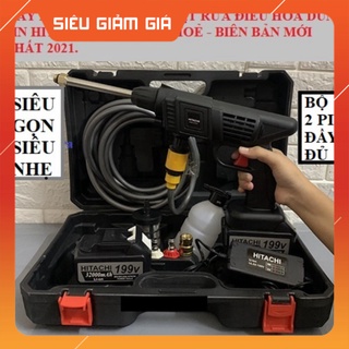 Máy rửa xe dùng pin mini, Máy xịt rửa tăng áp Hitachi 199V áp lực cao 1400W (bảo hành 12 tháng