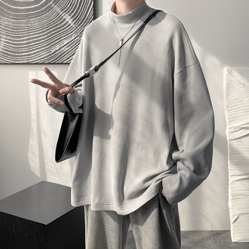 ✦AFFLIGA✦ Áo Sweater Cổ Cao Tay Dài Oversize Màu Trắng Thời Trang Cho Nam