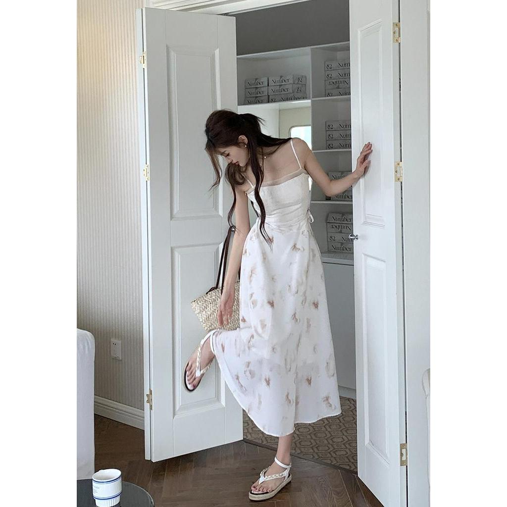 Đầm Hai Dây In Họa Tiết Mực Phong Cách Mới Dành Cho Nữ 64048