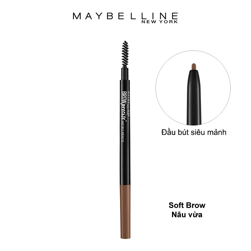 Chì Kẻ Mày 2 Đầu Maybelline Đầu Cọ Siêu Nhỏ Brow Precise Micro Pencil Nâu Vừa 255 Soft Brow