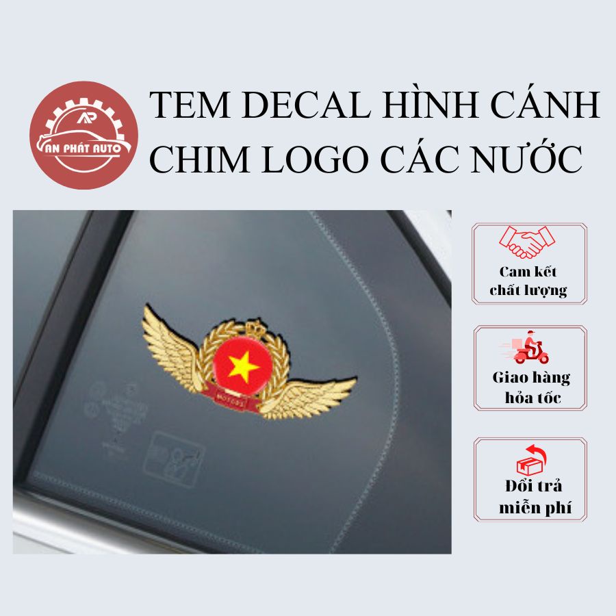 Tem Dán Xe Ô Tô Decal Kim Loại 3D Logo Quốc Kỳ Các Nước Trên Thế Giới Hình Cánh Chim Trang Trí Ô Tô [Hàng Cao Cấp]