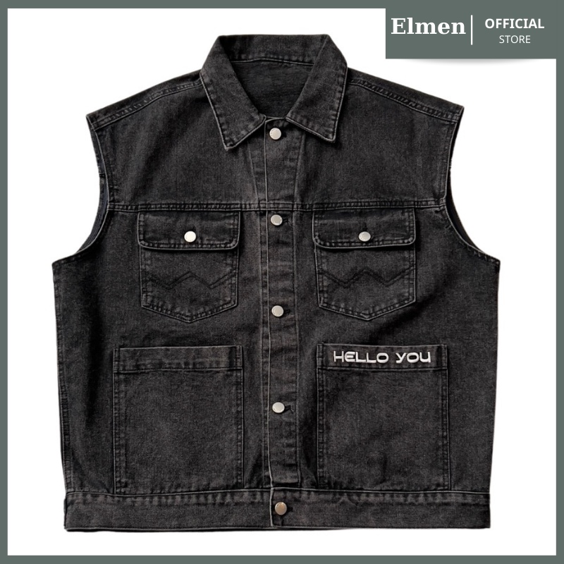 Áo Gile Bò Nam Nữ Phong Cách Cá Tính - Áo Khoác Jeans Dáng Rộng Ulzzang Unisex Hàn Quốc Màu Xanh Màu Đen Đủ Size ELMEN