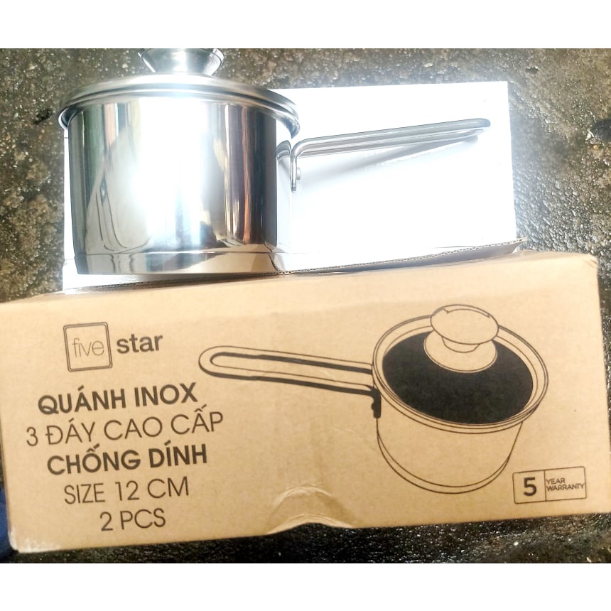 Quánh chống dính Fivestar 12/14 cm nắp kính, đun từ bh 5 năm