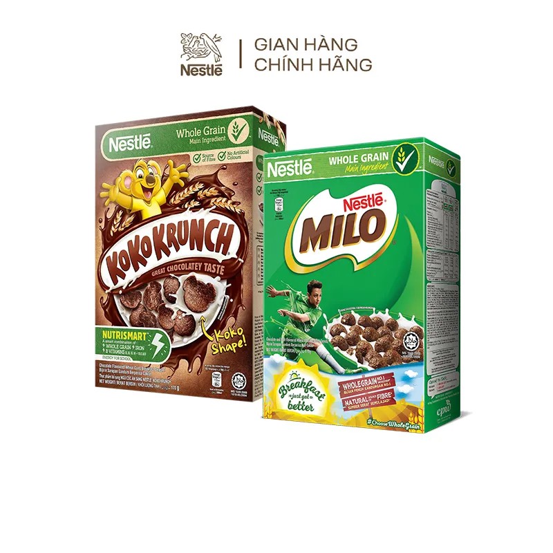 Combo 2 hộp ngũ cốc ăn sáng Nestlé: 1 hộp Koko Krunch (170g) + 1 hộp Milo (170g)