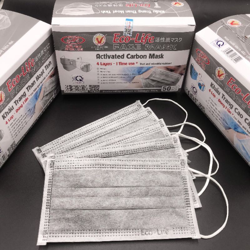 khẩu trang y tế 4 lớp kháng khuẩn màu xám Eco Life