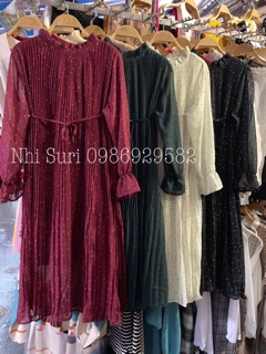 Đầm bi suông dập ly quảng châu ( kèm dây đai eo)