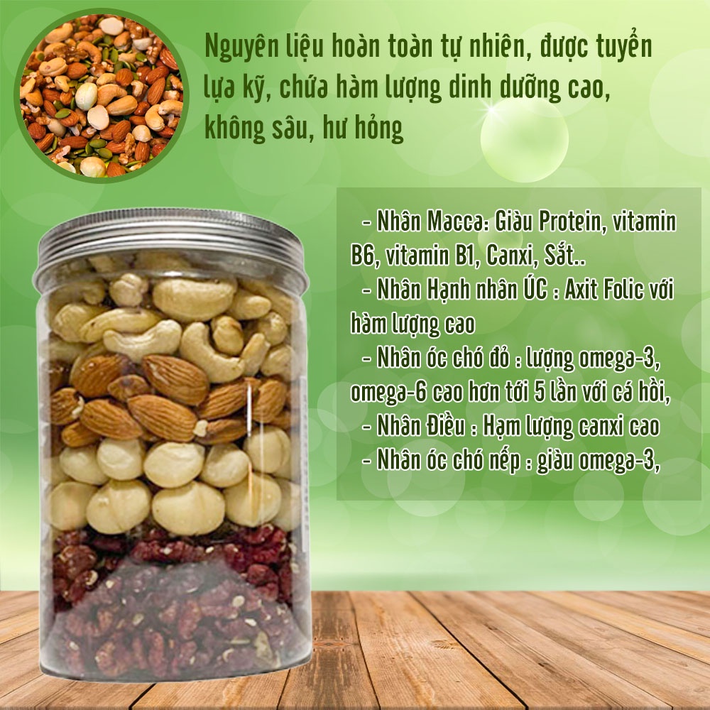 Hạt dinh dưỡng mix 5 loại hạt QU17 hộp 250g/500g gồm óc chó đỏ mỹ, óc chó nếp, hạnh nhân, măc ca, hạt điều - U QUEEN