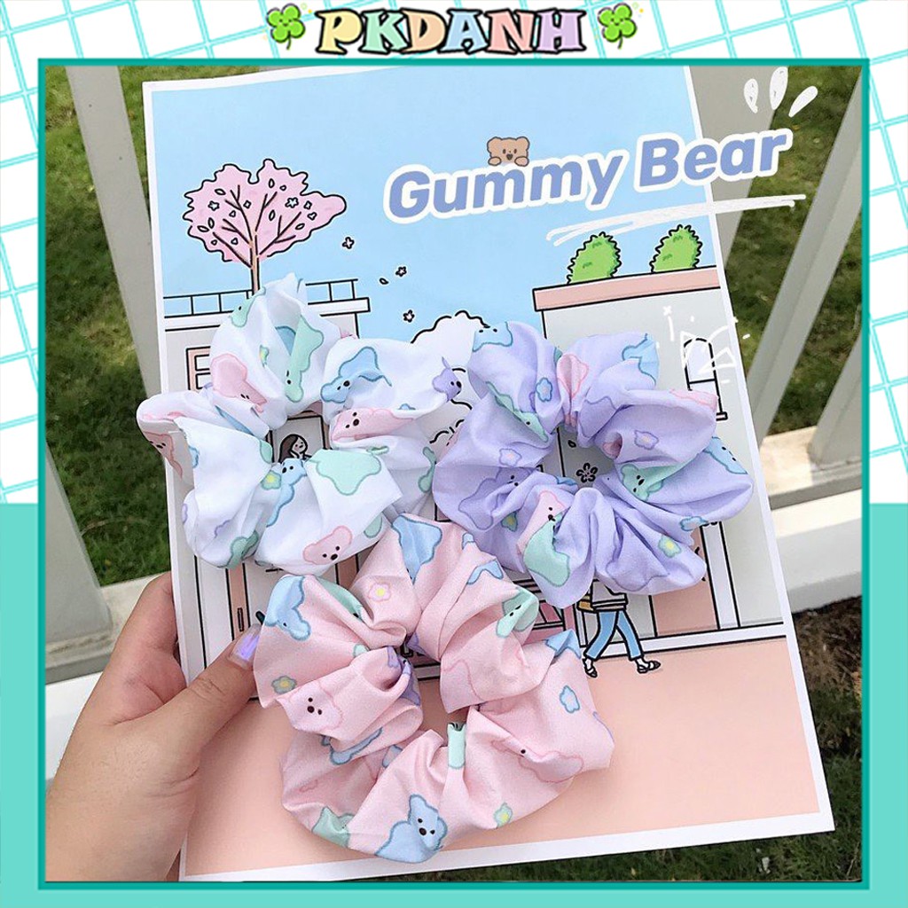 Cột tóc Scrunchies Gấu, dây buộc tóc vải Gummy Bear