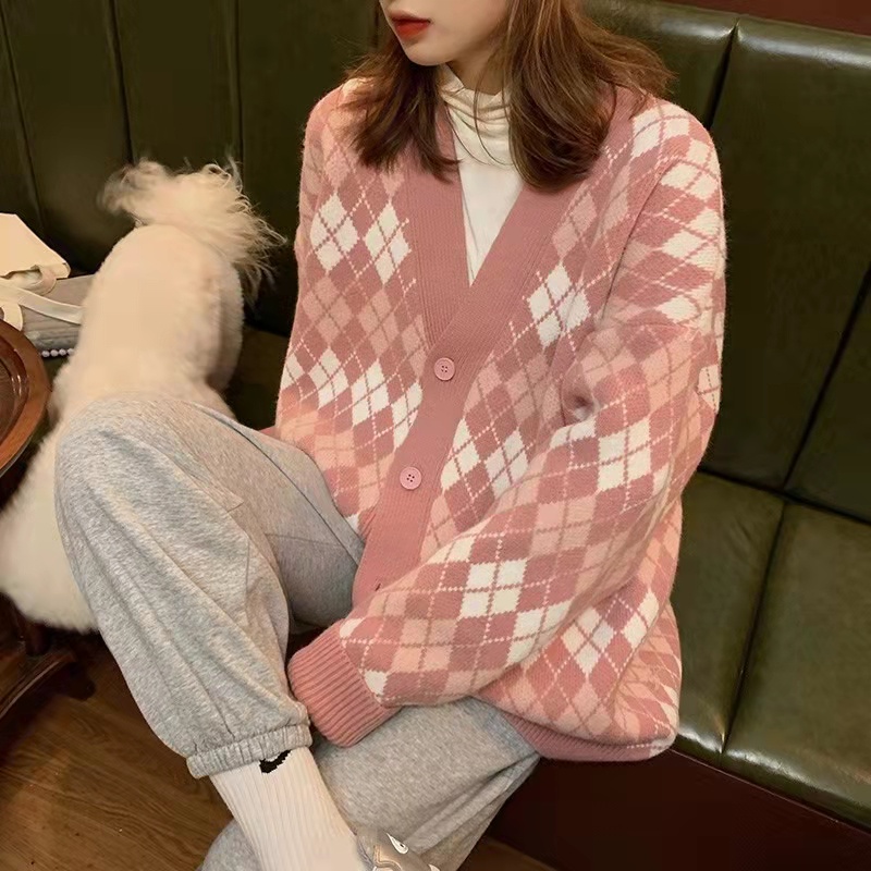 Áo cardigan len Quảng châu họa tiết ziczac caro màu đen trắng phong cách hàn quốc vintage ulzzang AC6 | BigBuy360 - bigbuy360.vn