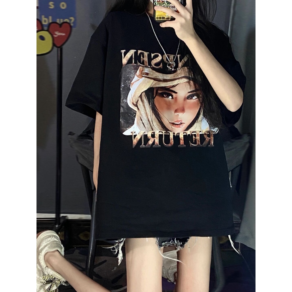 Áo thun ngắn tay dáng rộng Xiaozhainv in họa tiết phong cách hip hop đường phố dành cho nữ | BigBuy360 - bigbuy360.vn