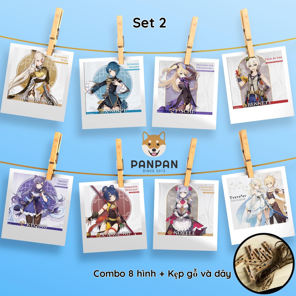 Combo 8 ảnh card lomo polaroid trang trí Game Genshin Impact 1 (tặng kèm dây và kẹp)