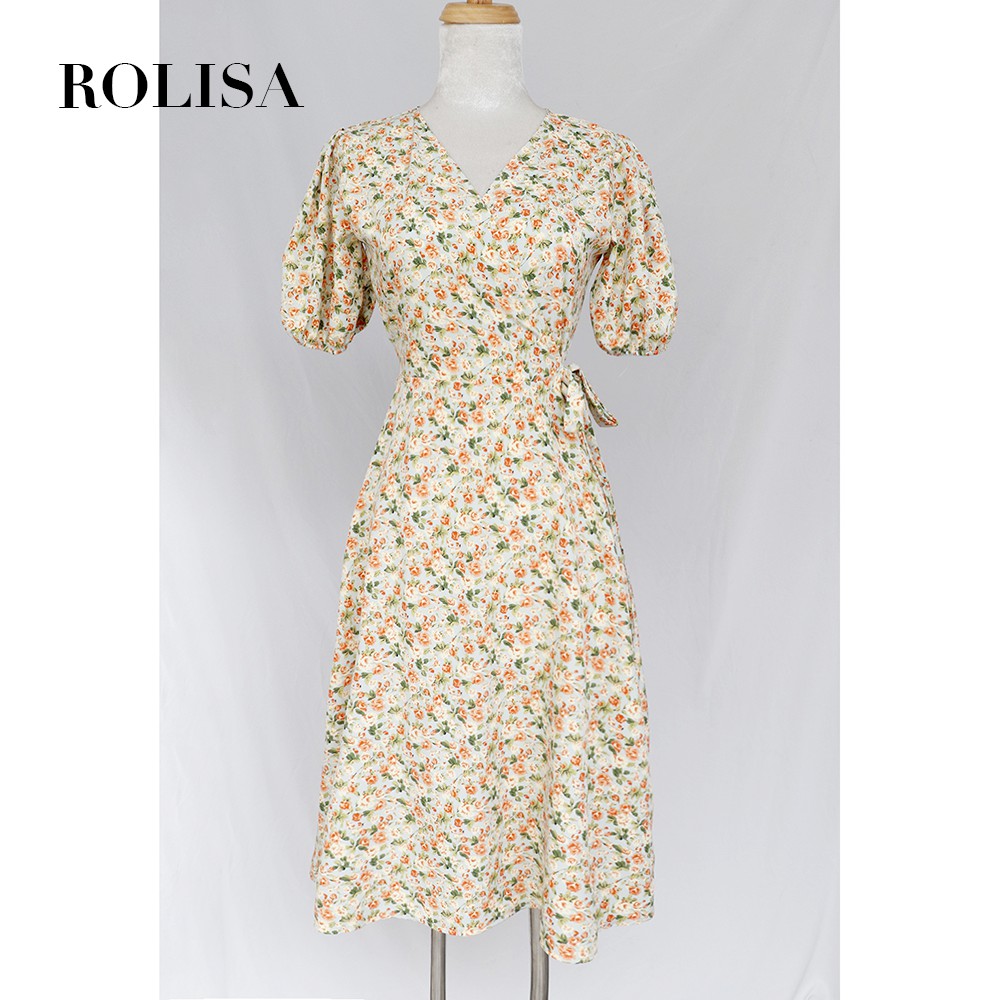 Đầm váy nữ hoa nhí dáng dài, cổ chéo dễ thương, xinh xắn Rolisa RD049 | BigBuy360 - bigbuy360.vn