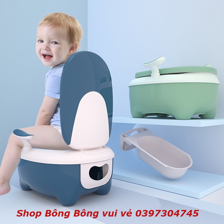 Bô vệ sinh cho bé cao cấp (Tặng chổi cọ, miếng dán) -bộ ghế đi vệ sinh cho bé