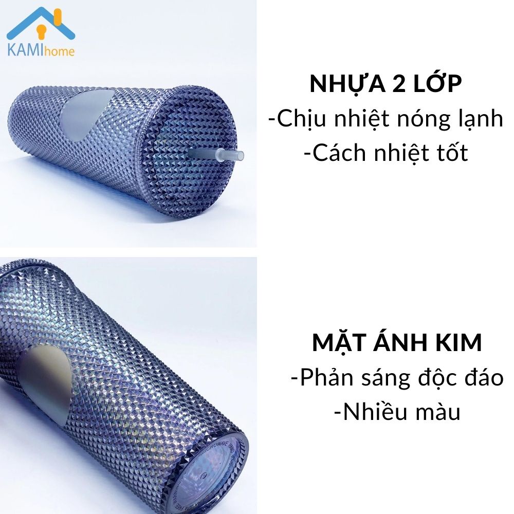 Ly nước có ống hút và nắp (Phong cách Hoàng Kim) Nhựa 2 lớp cách nhiệt nóng lạnh cỡ 700ml mã 22056