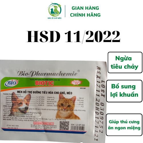 1 Gói Men tiêu hóa Biotic cho Chó Mèo 5 gram ngừa tiêu chảy, kích thích tiêu hóa giúp chó mèo ăn ngon miệng