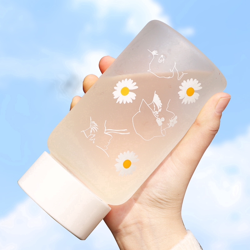 Bình nước thủy tinh in họa tiết hoa cúc kiểu Hàn Quốc đáng yêu