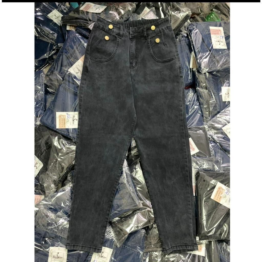 Quần Jean BAGGY Trơn  Lưng Thun Basic Bigsize, Jean Co Giãn 4 Chiều