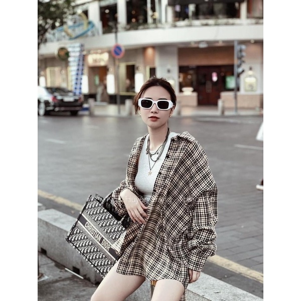 ÁO SƠMI/SƠMI KẺ CARO DÁNG RỘNG VẠT ĐUÔI TÔM NHIỀU MÀU KẺ