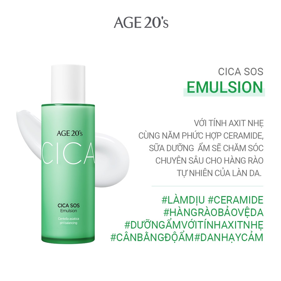 Bộ Nước hoa hồng Cica SOS Toner 145ml và Sữa dưỡng da Cica SOS Emulation 145ml - Quà tặng Sữa rửa mặt 80ml