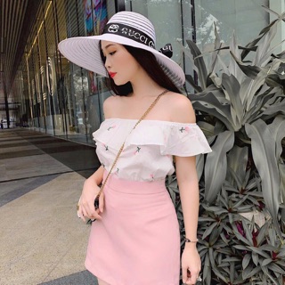 Sét váy áo trễ vai hoa nhí