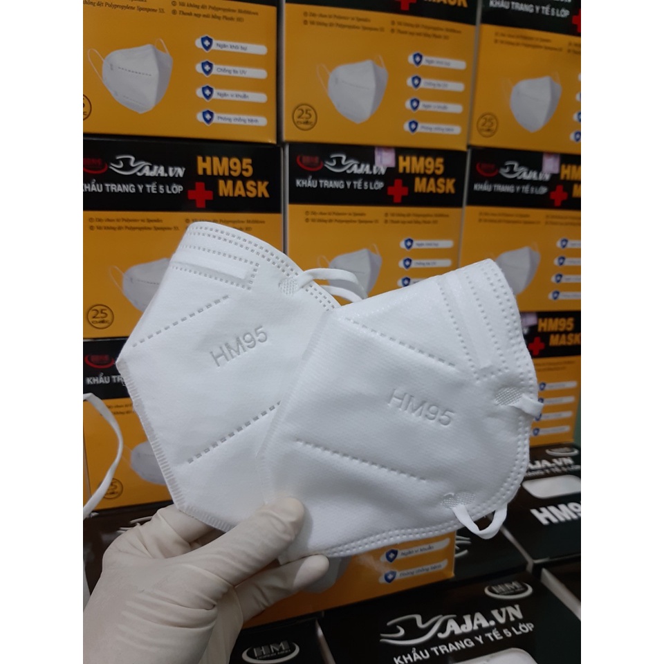 1 Hộp 25 Cái Khẩu Trang kn95 HM95 KHÔNG VAN Chính Hãng Hoàng Minh AJA.VN lọc bụi mịn PM2.5 kháng khuẩn tối ưu