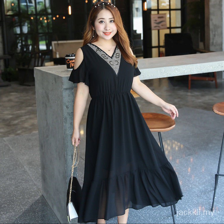 Đầm Chiffon Hở Vai Dáng Ôm Plus Size 200jin Cho Nữ