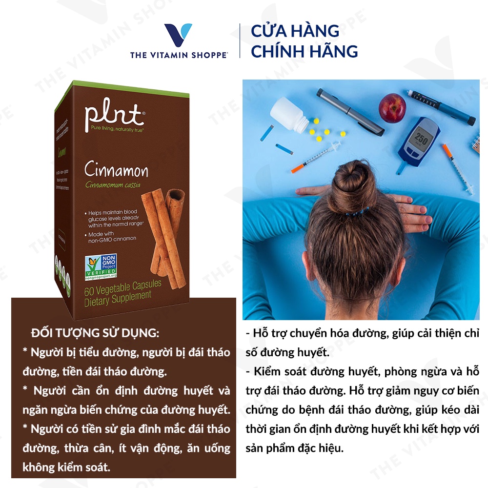 Viên uống hỗ trợ ổn định đường huyết PLNT Cinnamon 60 viên/ hộp