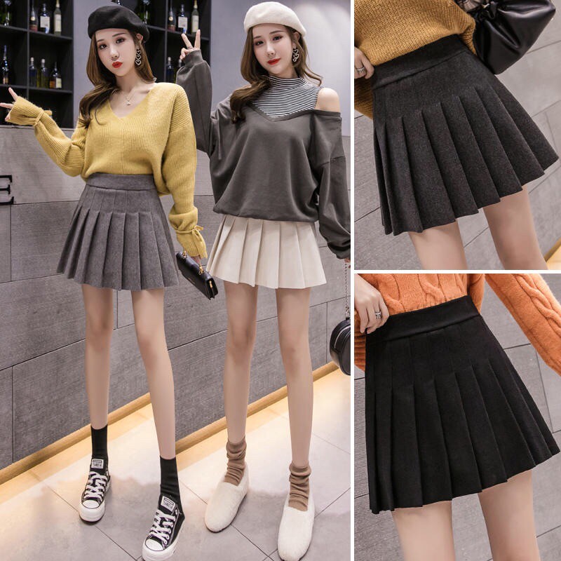 Chân váy dạ len xếp ly thu đông