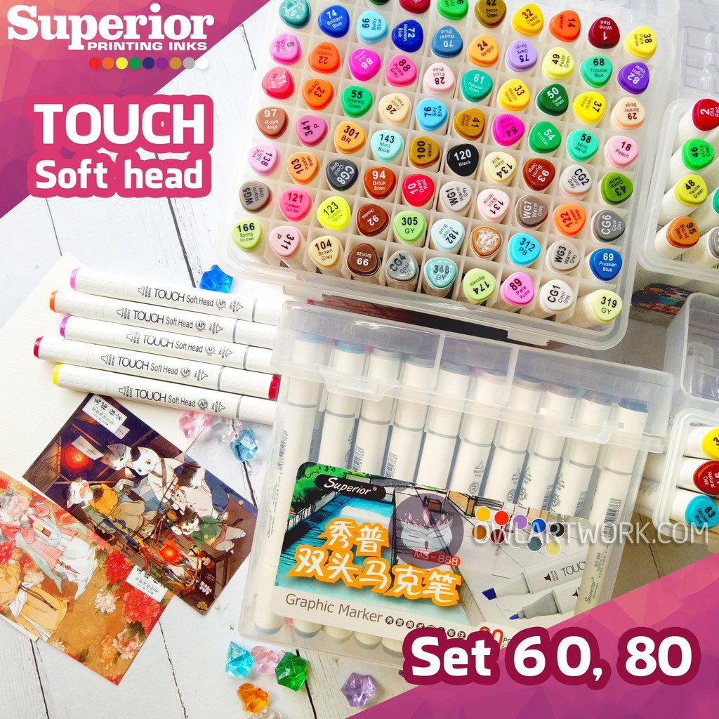 [CHÍNH HÃNG] Bộ Bút Marker TOUCH SOFT HEAD (Set 60, 80 Màu)