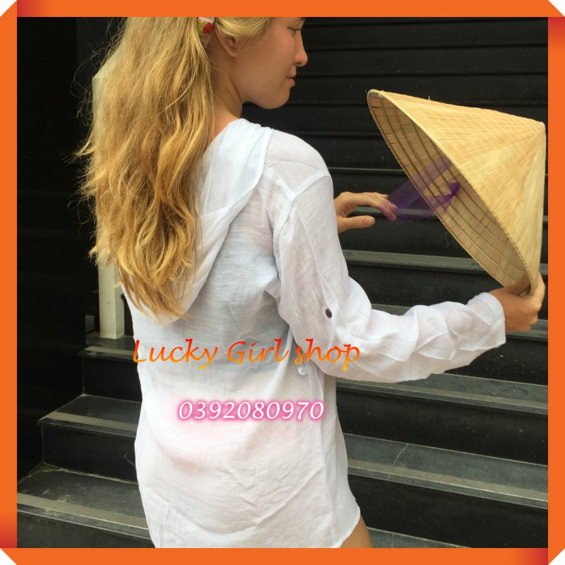 Áo Choàng Đi Biển Có Mũ Chất Vải Xô Cotton Tay Dài Đủ Size - Lucky Girl shop