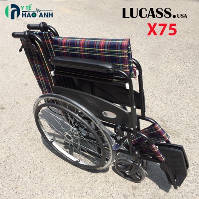 Xe lăn vải kẻ có phanh Lucass X75 hoặc X75J mẫu mới