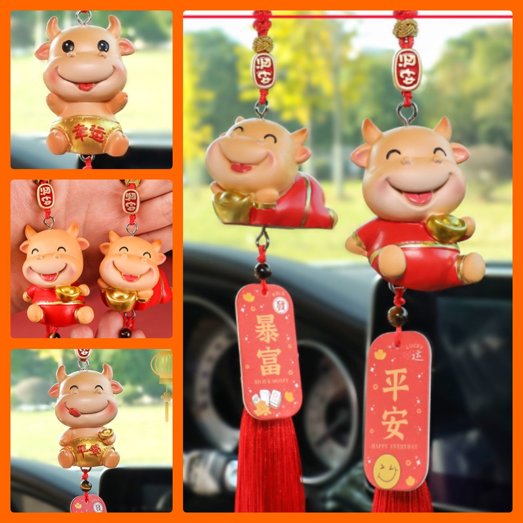 Dây treo xe ô tô tượng trâu phong thủy trang trí siêu đẹp cho một năm mới may mắn, tài lộc