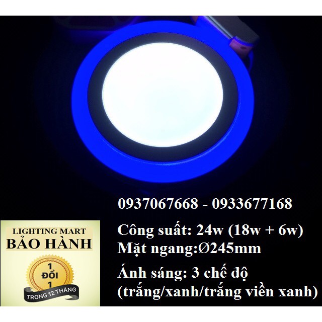 Đèn Led mâm nổi viền xanh 24W 3 chế độ