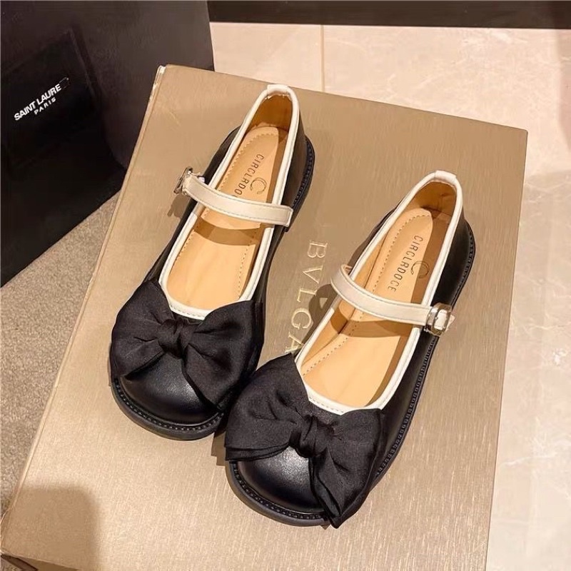 giày búp bê thắt nơ lolita phối viên mẫu mới chất da mềm êm chân mã 1020