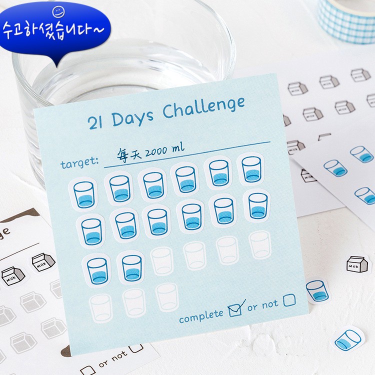 Giấy ghi chú, note, 21 ngày challenge kèm sticker lên kế hoạch mục tiêu pastel check list, học từ vựng