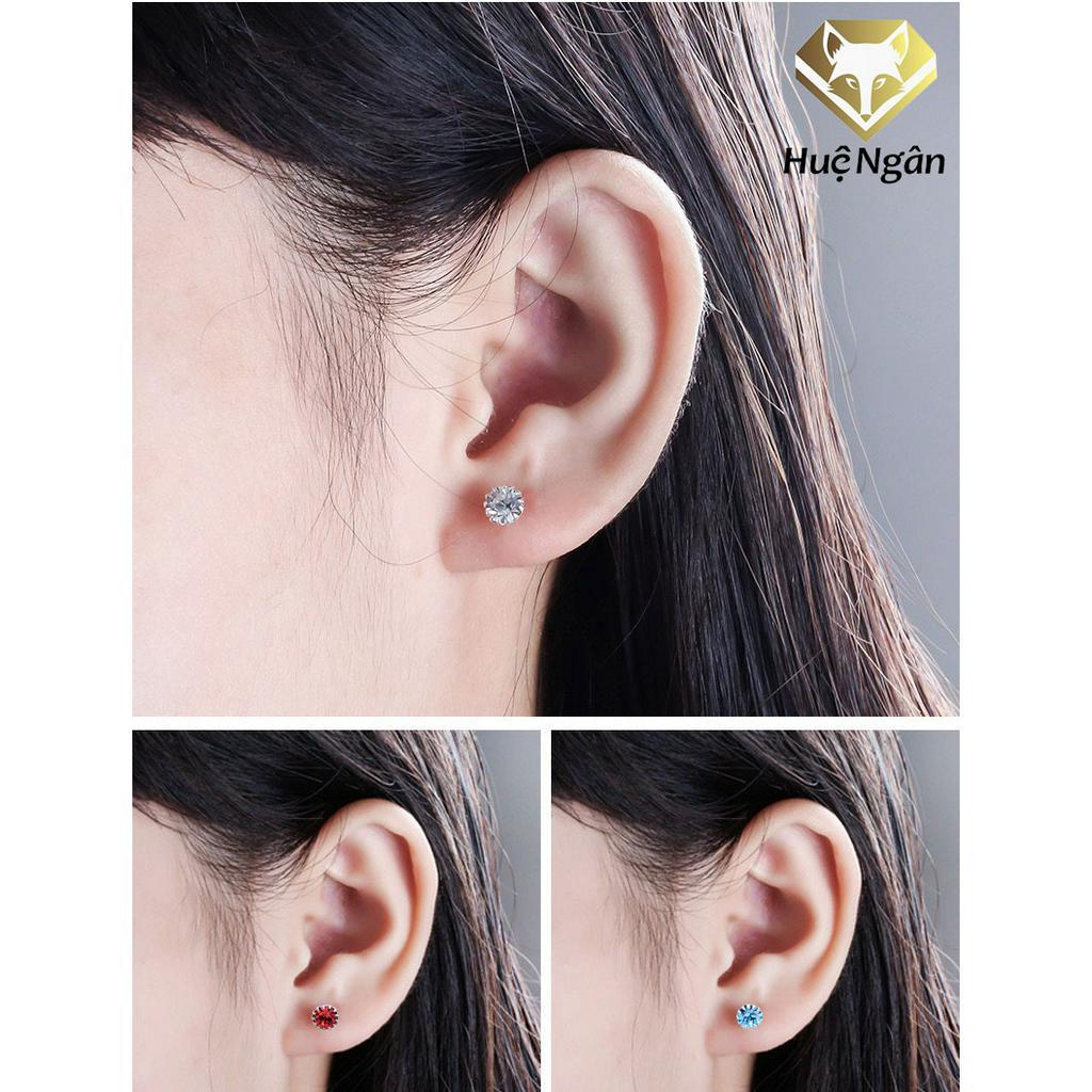 Bông tai bạc Ý 925 Huệ Ngân - Hoa đá 4mm sắc màu 12 cung hoàng đạo ED0001